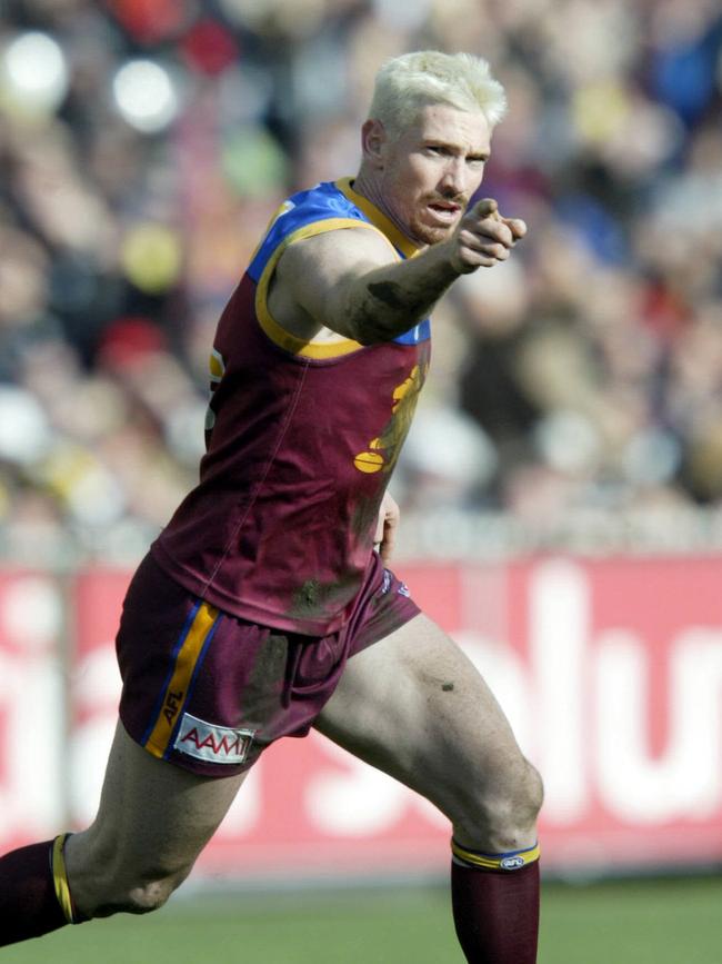 Jason Akermanis kicked five majors in the Lions 50-point win in the 2003 grand final. Pic David Kapernick