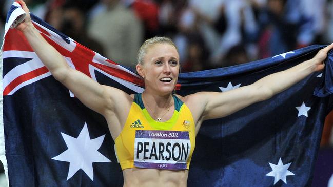 Australia's Sally Pearson celebrates after taking gold in the Women's 100m hurdles final, on day 11 of The 2012 London Olympic Games.