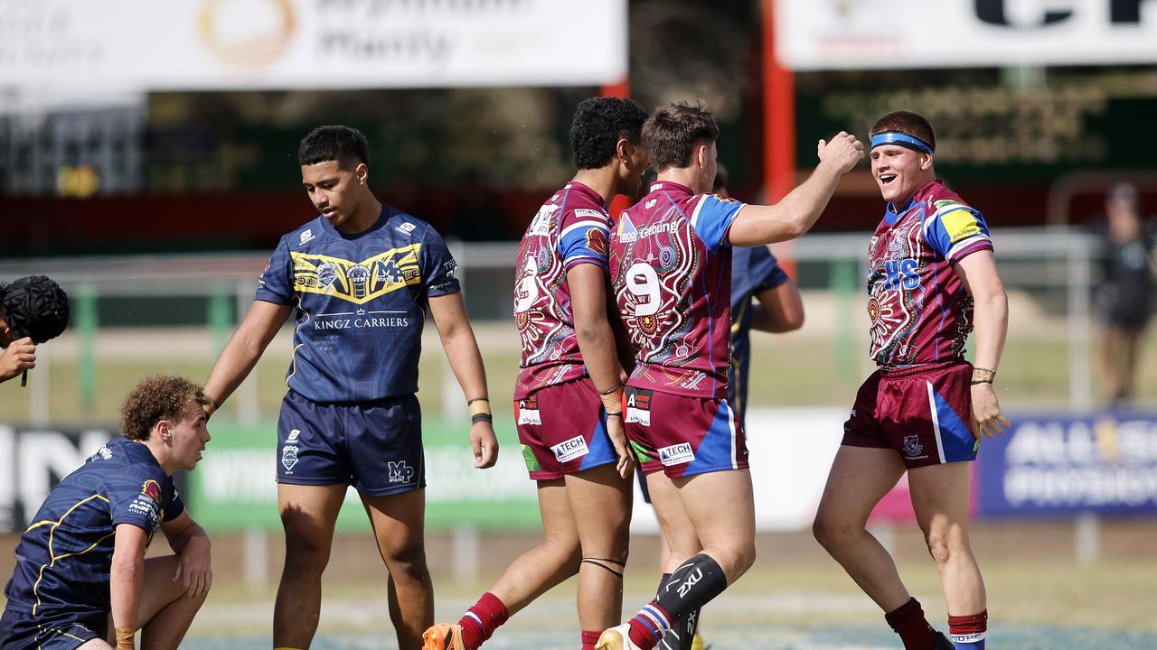 Wavell SHS celebrating their win over Mabel Park SHS at Manly West in the Allan Langer Cup, Brisbane 9th August 2023. (Image/Josh Woning)