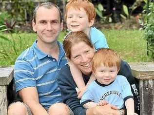 Kayaker Rachel Lovell with her husband Geoff and boys Lochie, 4, and Finn, 2. Rachel has qualified for the London olympics. Picture: Brett Wortman