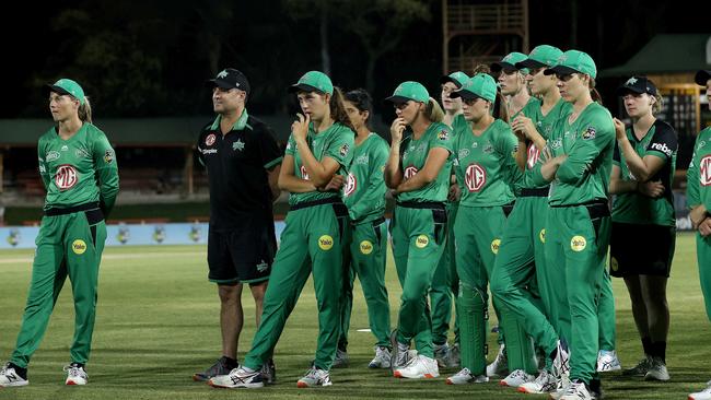 Stars’ Meg Lanning and her team after losing last year’s WBBL final. Picture. Phil Hillyard