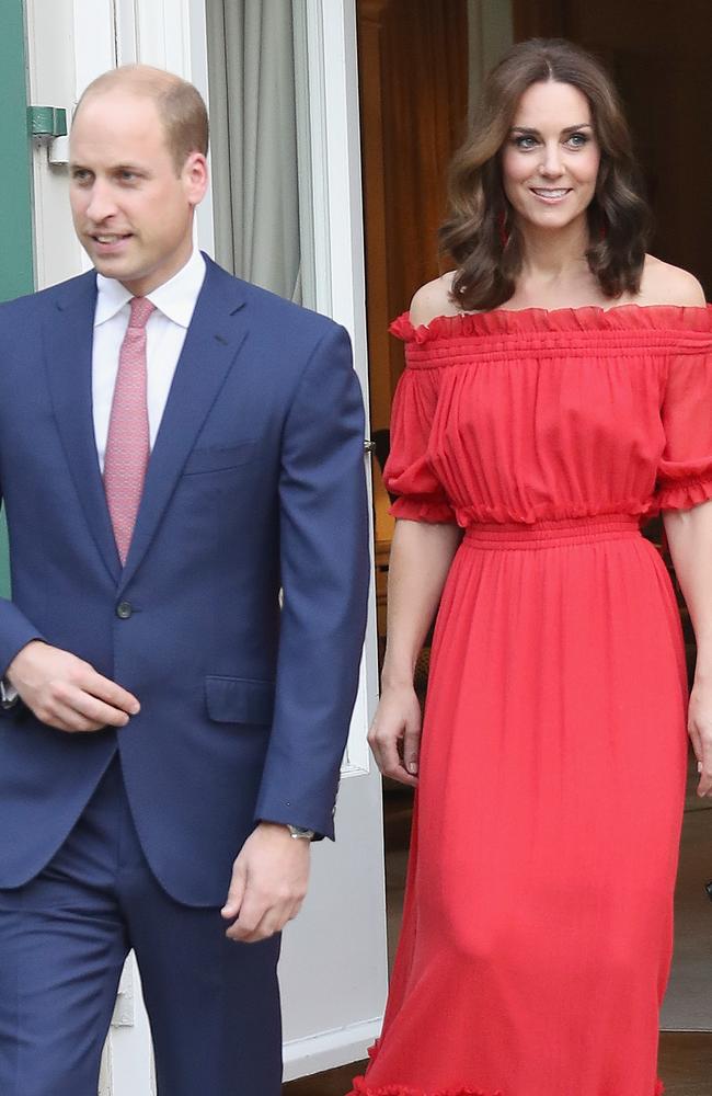 Duchess of Cambridge, Kate Middleton, wears red Alexander McQueen dress ...