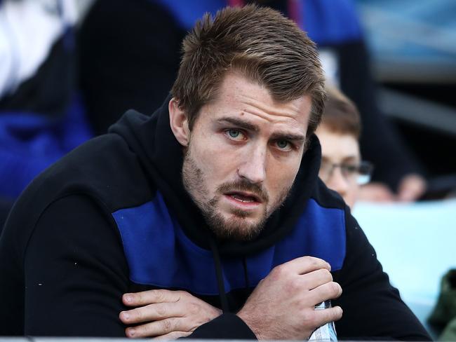 SYDNEY, AUSTRALIA - JUNE 11: Injured Bulldogs player Kieran Foran watches on from the grandstand during the round 14 NRL match between the Canterbury Bulldogs and the St George Illawarra Dragons at ANZ Stadium on June 11, 2018 in Sydney, Australia. (Photo by Mark Kolbe/Getty Images)