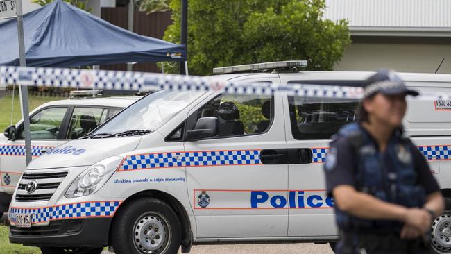 Police and Forensic Services officers attend the scene of a shooting in the suburb of Wakerley where Liam Scorsese — described as a former bikie associate — was shot by police, Brisbane, Sunday. (AAP Image/Glenn Hunt)