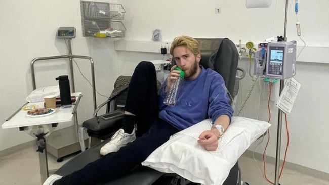 Mr Keen receiving chemotherapy as part of his treatment for Hodgkin’s lymphoma. Image: Supplied