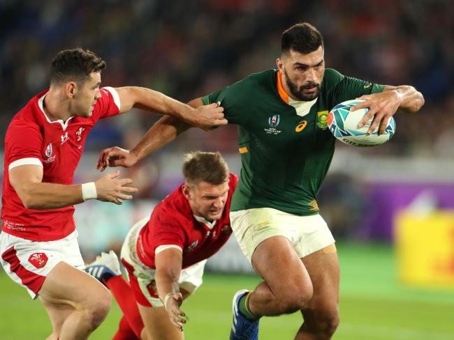 Springboks centre Damian de Allende broke the game open early in the second half. Picture: Getty