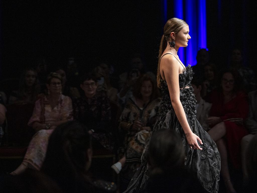 Designs by Vanshika Bhatnagar are featured on the Emerging Designers runway of Toowoomba Fashion Festival at The Armitage Centre, Saturday, March 16, 2024. Picture: Kevin Farmer