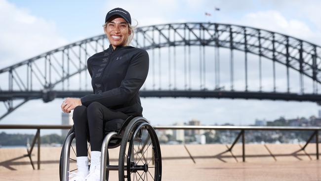 Madison de Rozario will cross the Sydney Harbour Bridge in an effort to defend her Sydney Marathon wheelchair racing title. Picture: Rohan Kelly