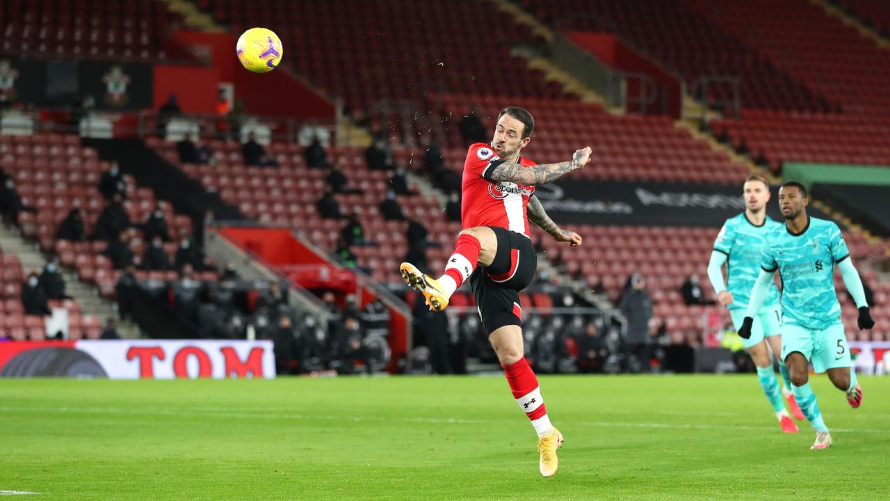 Danny Ings scores the winner for the Saints. (Photo by Naomi Baker/Getty Images)