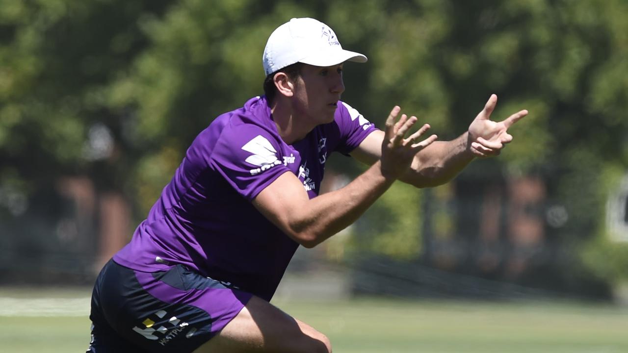 Cooper Johns, son of Matty, training with the Storm in Melbourne.