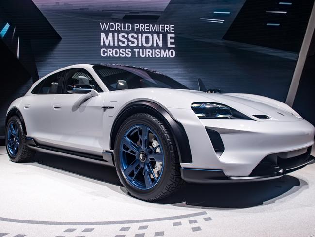 GENEVA, SWITZERLAND - MARCH 06: Porsche Mission E is displayed at the 88th Geneva International Motor Show on March 6, 2018 in Geneva, Switzerland. Global automakers are converging on the show as many seek to roll out viable, mass-production alternatives to the traditional combustion engine, especially in the form of electric cars. The Geneva auto show is also the premiere venue for luxury sports cars and imaginative prototypes. (Photo by Robert Hradil/Getty Images)