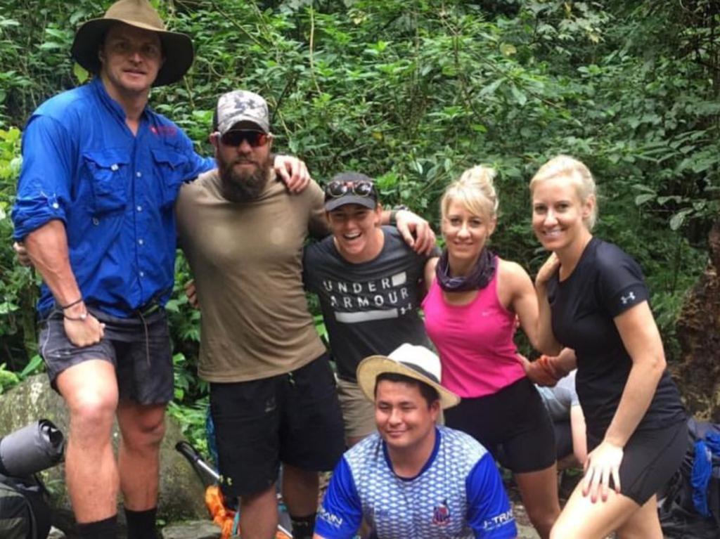 Nick Cummins walking Kokoda with Lucy (in the pink) and Kristie Steggles. Picture: Instagram @kristiesteggs