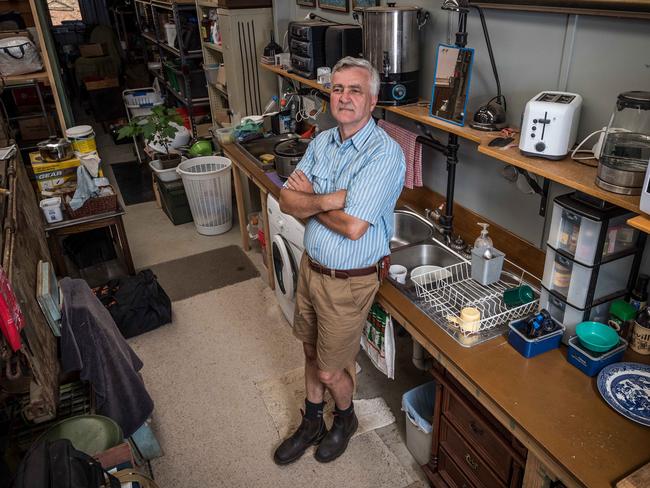 David Barton lives in a shed on the outskirts of Marysville. Picture: Jake Nowakowski