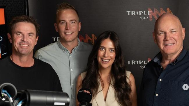 Triple M Rush Hour Adelaide presenters Greg Blewett, Bernie Vince and Andrew Jarman with program anchor Molly Rose. Pics: Instagram.