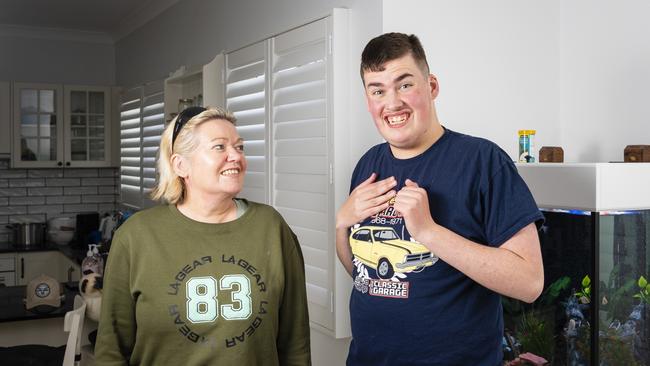 Annette Anderson with son Axel, who has complex intellectual and physical disabilities, has been fighting for funding through the NDIS for many years. Picture: Kevin Farmer