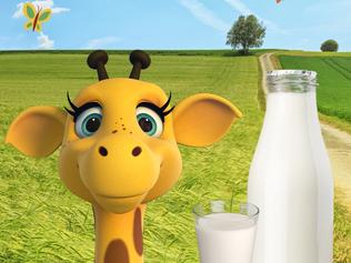 Healthy Harold the giraffe from LifeEd loves to drink milk. For Kids News