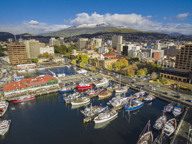 Aerial view of the iconic Hobart waterfront in Tasmania.Escape 18 February 20448hrs...Silver MusePhoto - iStock