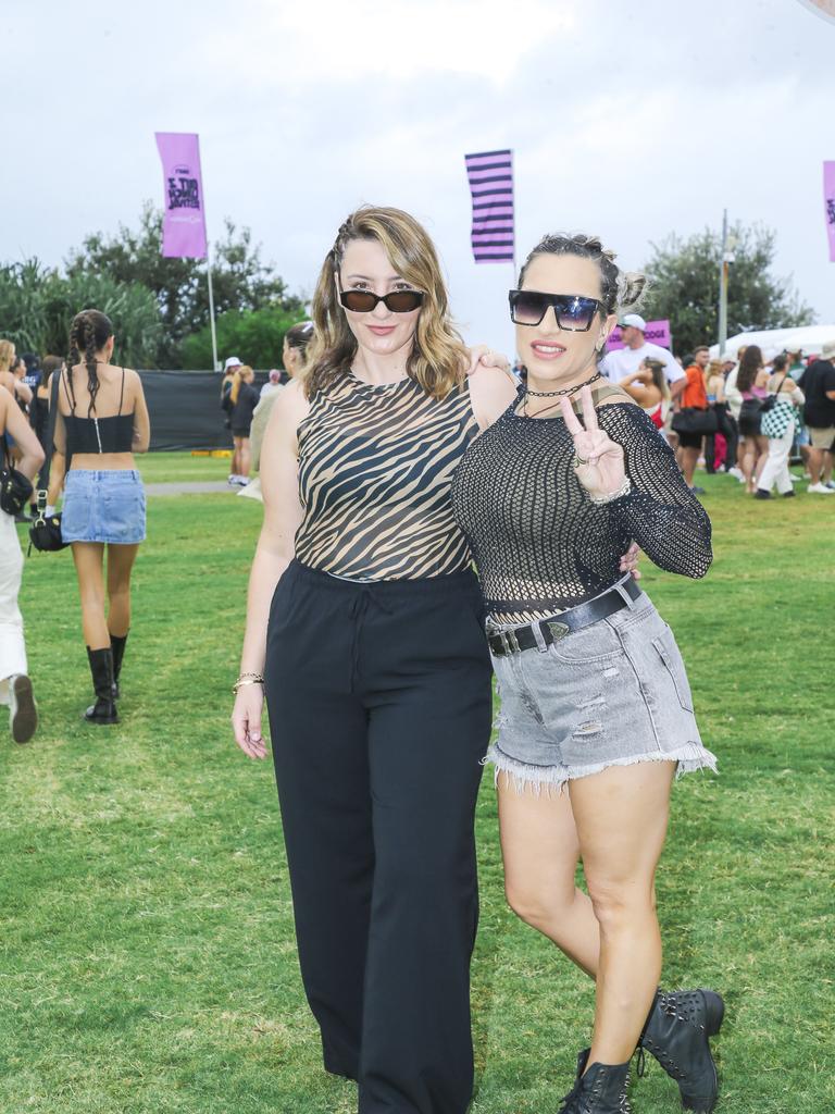 Jasmine Vukinovac and Misha Varney at the Out 2 Lunch festival on the Coolangatta beachfront. Picture: Glenn Campbell