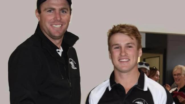 Marble Range star Daniel Minney (right) with co-captain Tynan Keeley. Picture: Marble Range Football Club