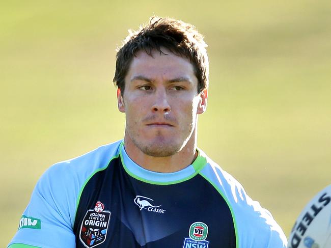 Josh Jackson passes during NSW Origin team trainining session at Novatel Pacific Bay Resort ,Coffs Harbour .Picture Gregg Porteous