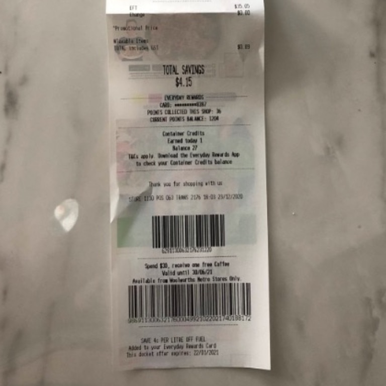 There’s been a freebie lurking on your Woolies receipt. Picture: news.com.au.