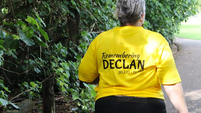 Samara Laverty leads a memorial walk around the Jingili Water Gardens ahead of the one-year anniversary of her son Declan's alleged murder. Picture: Jason Walls