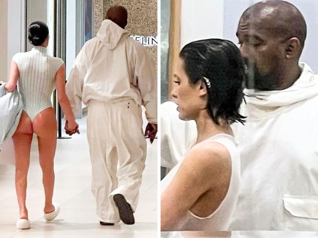 ONE TIME WEB USE FOR NEWS.COM.AU ONLY - FEES APPLY - AU_2935903 - Florence, ITALY - *PREMIUM-EXCLUSIVE* - Kayne West and Bianca Censori arrive at Florence airport, with Bianca wearing a white pillow over her belly. Last summer, she opted for a purple one, sparking curiosity about the change. Pictured: Kanye West, Bianca Censori BACKGRID Australia 28 MAY 2024 BYLINE MUST READ: Focus Tuscany / BACKGRID Phone: + 61 419 847 429 Email: sarah@backgrid.com.au