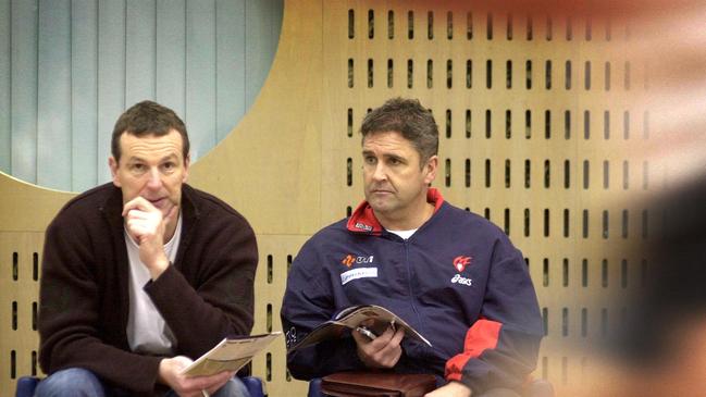 Neale Daniher and Fagan search for talent at an AFL Combine during their Demon days. Pic: Mark Graham