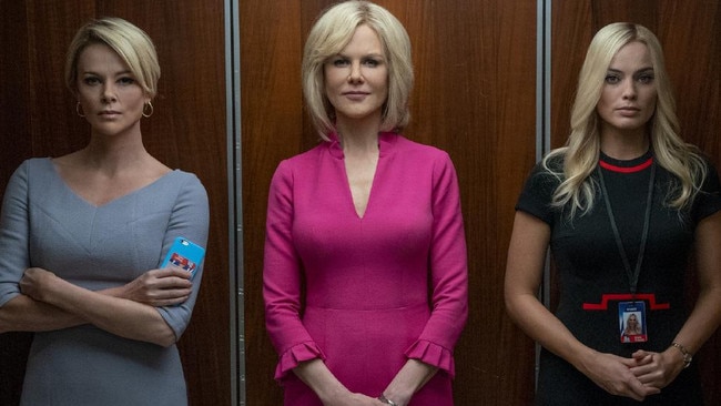 Charlize Theron, Nicole Kidman and Margot Robbie in Bombshell. Picture: AP