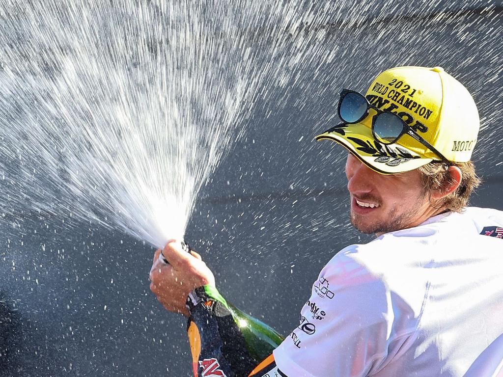 Champagne showers to celebrate something special. Picture: AFP