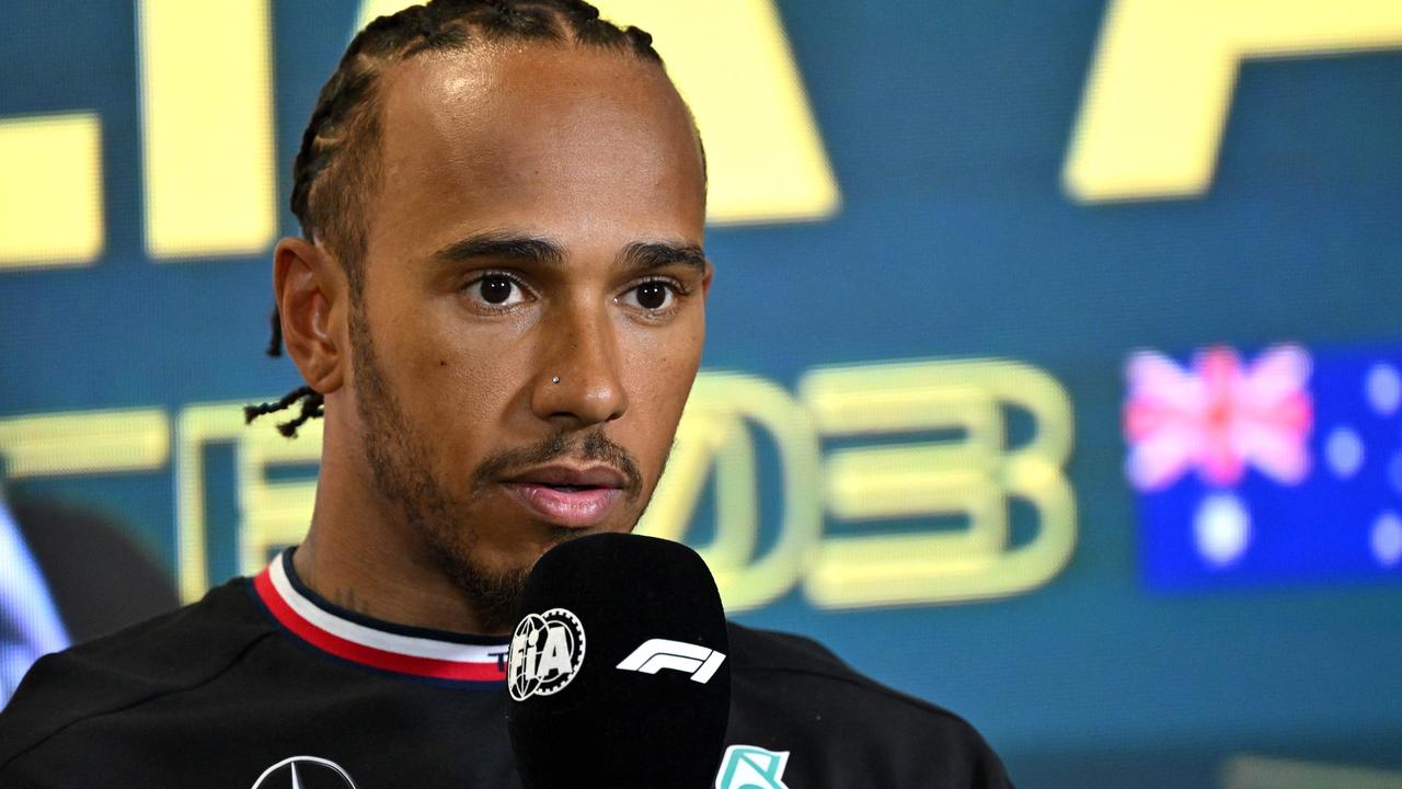 Mercedes' British driver Lewis Hamilton speaks at a press conference after the qualifying round of the 2023 Formula One Australian Grand Prix at the Albert Park Circuit in Melbourne on April 1, 2023. (Photo by Paul CROCK / AFP) / -- IMAGE RESTRICTED TO EDITORIAL USE - STRICTLY NO COMMERCIAL USE --