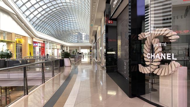 Chadstone Shopping Centre in Melbourne, usually always bustling with shoppers, is empty due to Covid-19 restrictions. Picture: Alex Coppel.