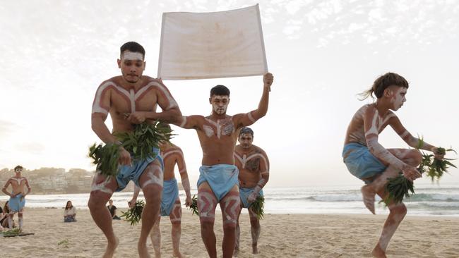 The Gamay dancers perform at sunrise on Bondi Beach. Picture: Getty Images