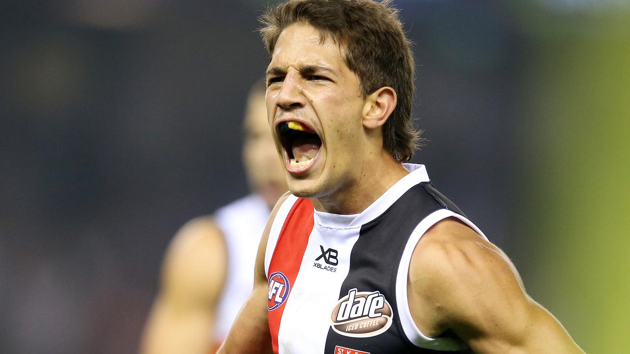 Ben Long celebrates a goal against Greater Western Sydney.