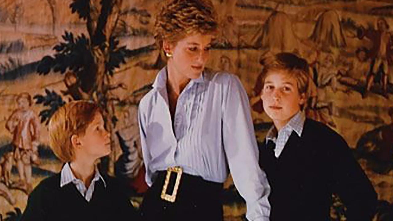 Prince Harry, Princess Diana and Prince William pose for their Christmas card in 1993. Picture: Supplied