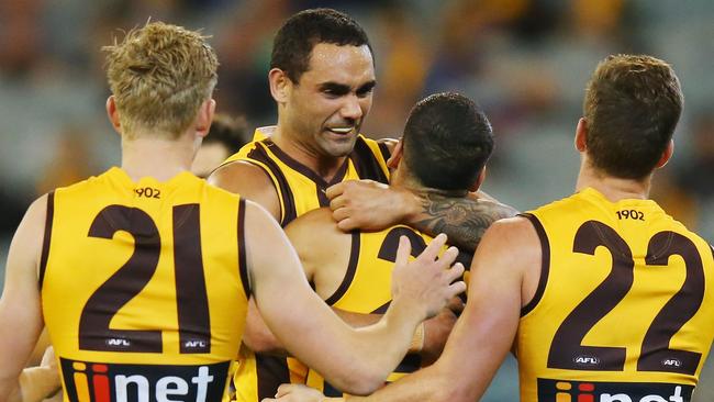 Shaun Burgoyne and Paul Puopolo celebrate a goal. Picture: Getty Images