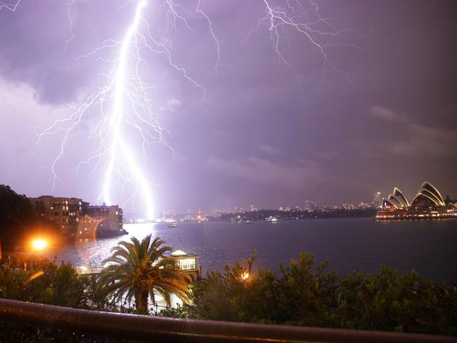 Pictured from Milsons Point is the City of Sydney during tonight's thunderstorm. Picture: Christian Gilles