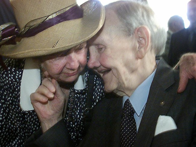 <p>Former prime minister Sir John Gorton with artist Margaret Olley at Museum of Contemporary Art (MCA) at The Rocks in Sydney, during Sir John's biography book launch. Picture: Rohan Kelly</p>