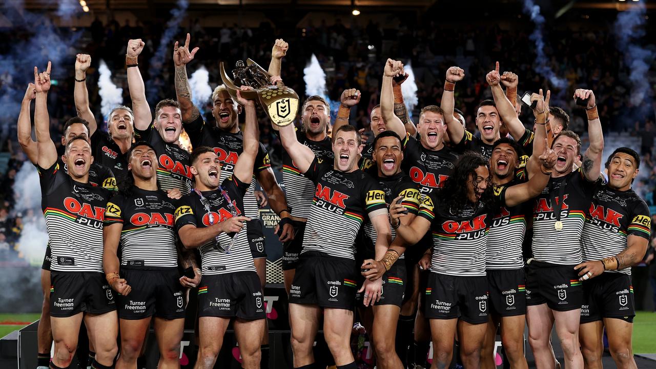 *2022 Pictures of the Year Australia* - SYDNEY, AUSTRALIA - OCTOBER 02: The Panthers celebrate with the NRL Premiership Trophy after victory in the 2022 NRL Grand Final match between the Penrith Panthers and the Parramatta Eels at Accor Stadium on October 02, 2022, in Sydney, Australia. (Photo by Cameron Spencer/Getty Images)