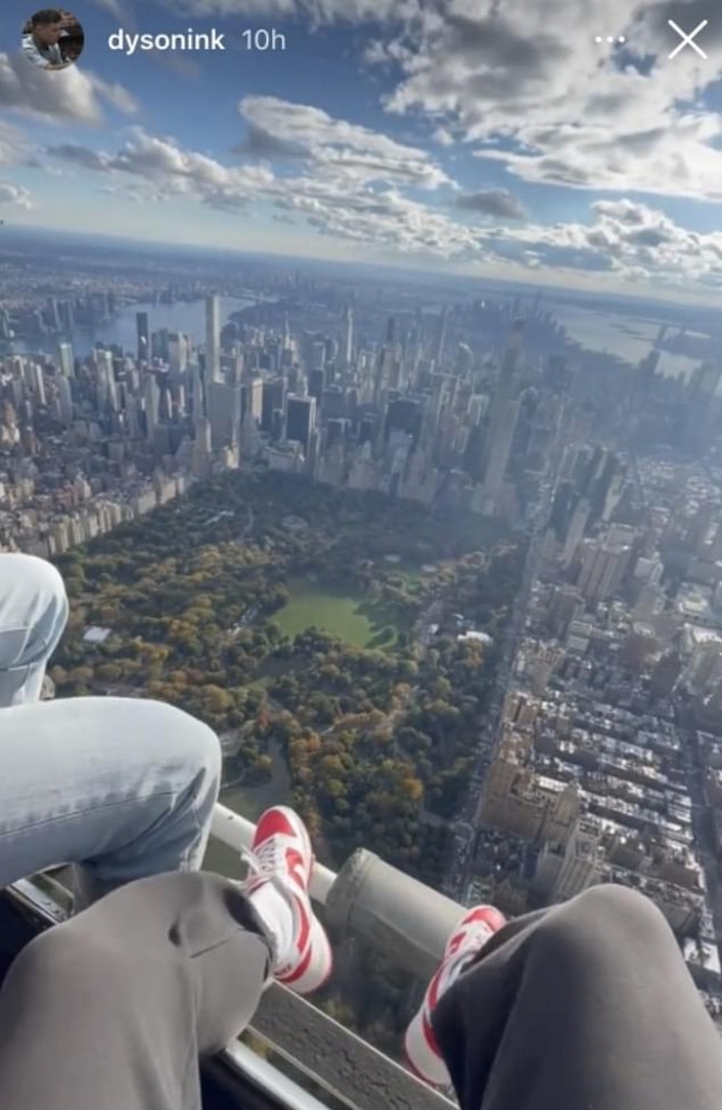 Luke Dyson in a helicopter over NYC after he got bail. Picture: Instagram