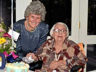 Betty Anderson received a visit from 'the Queen' (Leister Place's recreation officer Jeanette McMaster) during her 100th birthday celebrations Tuesday. Picture: Jann Houley