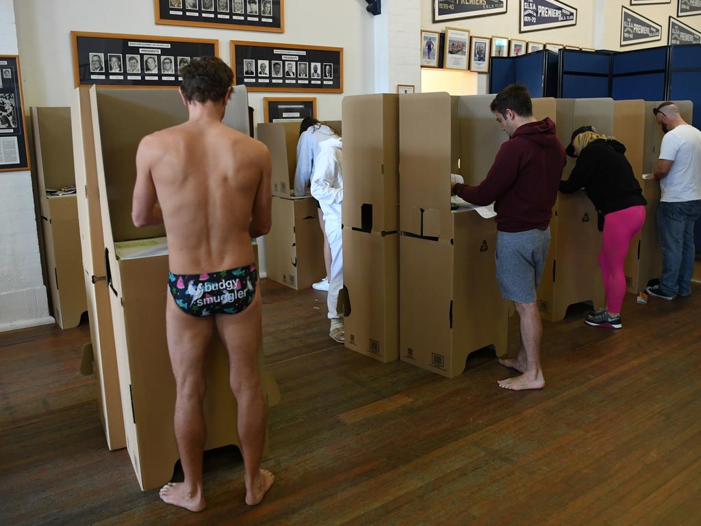 Voters inside Bondi Surf Bathers Life Saving Club. Picture: James D. Morgan/Getty Images