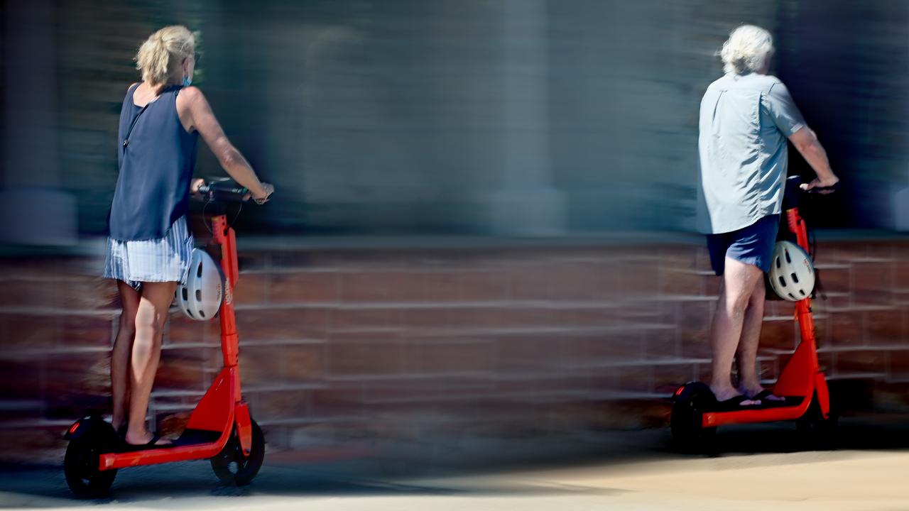 E-Scooter Safety - people are not wearing helmets while riding scooters Picture Julianne Osborne