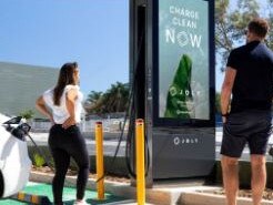 An artist's impression of one of the new Jolt electric vehicle charger stations proposed for the northern beaches. Picture: Northern Beaches Council