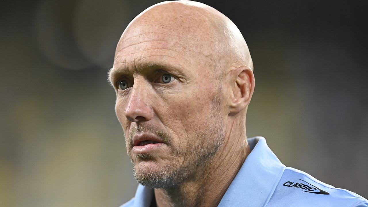 TOWNSVILLE, AUSTRALIA - AUGUST 17: Sharks coach Craig Fitzgibbon speaks after winning the round 25 NRL match between North Queensland Cowboys and Cronulla Sharks at Qld Country Bank Stadium on August 17, 2023 in Townsville, Australia. (Photo by Ian Hitchcock/Getty Images)