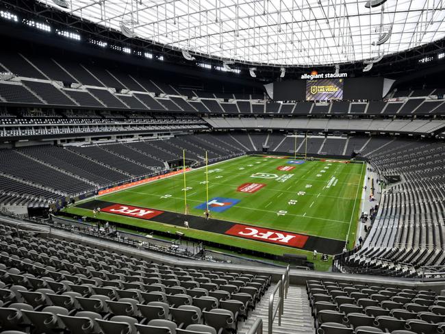 A general view of the playing field at Allegiant Stadium before the NRL Rugby League Las Vegas double header on Friday, March 1, 2024, in Las Vegas. (Photo by David Becker)