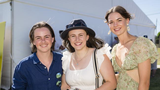 At Warwick Cup race day are (from left) Alistair Collins, Sophie Collins and Brianna Mullaly at Allman Park Racecourse, Saturday, October 14, 2023. Picture: Kevin Farmer