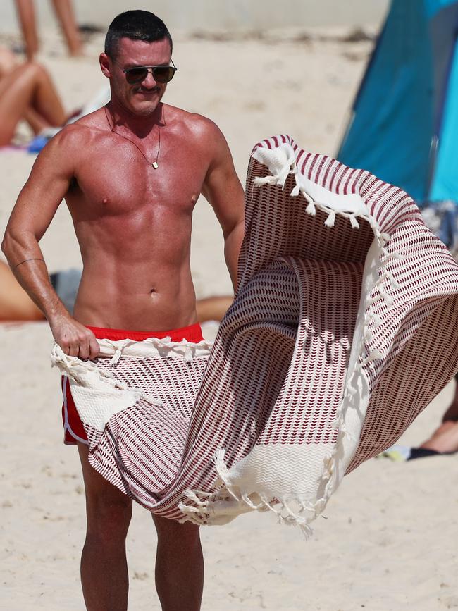 Luke Evans at Bondi Beach on Wednesday. Picture: Matrix Media