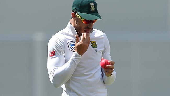 South African captain Faf du Plessis works on the ball during the series in Australia in 2016. Picture: AAP