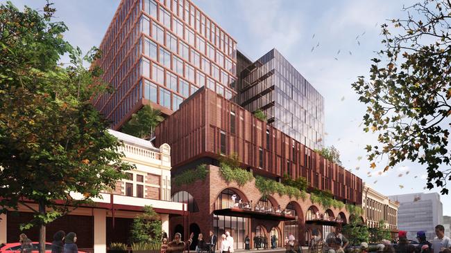 Render of the redeveloped Adelaide Central Market Arcade building from Gouger St. Picture: Supplied